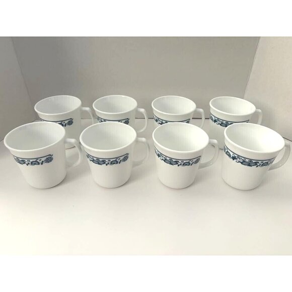 CORELLE OLD TOWN BLUE ONION Coffee Cups Set of 8 CORNING WARE USA - Picture 1 of 7